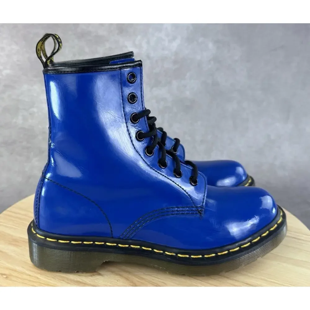 Dr. Martens Docs 1460W Blue Patent Leather Lace Up Combat Boot Women’s Size 7